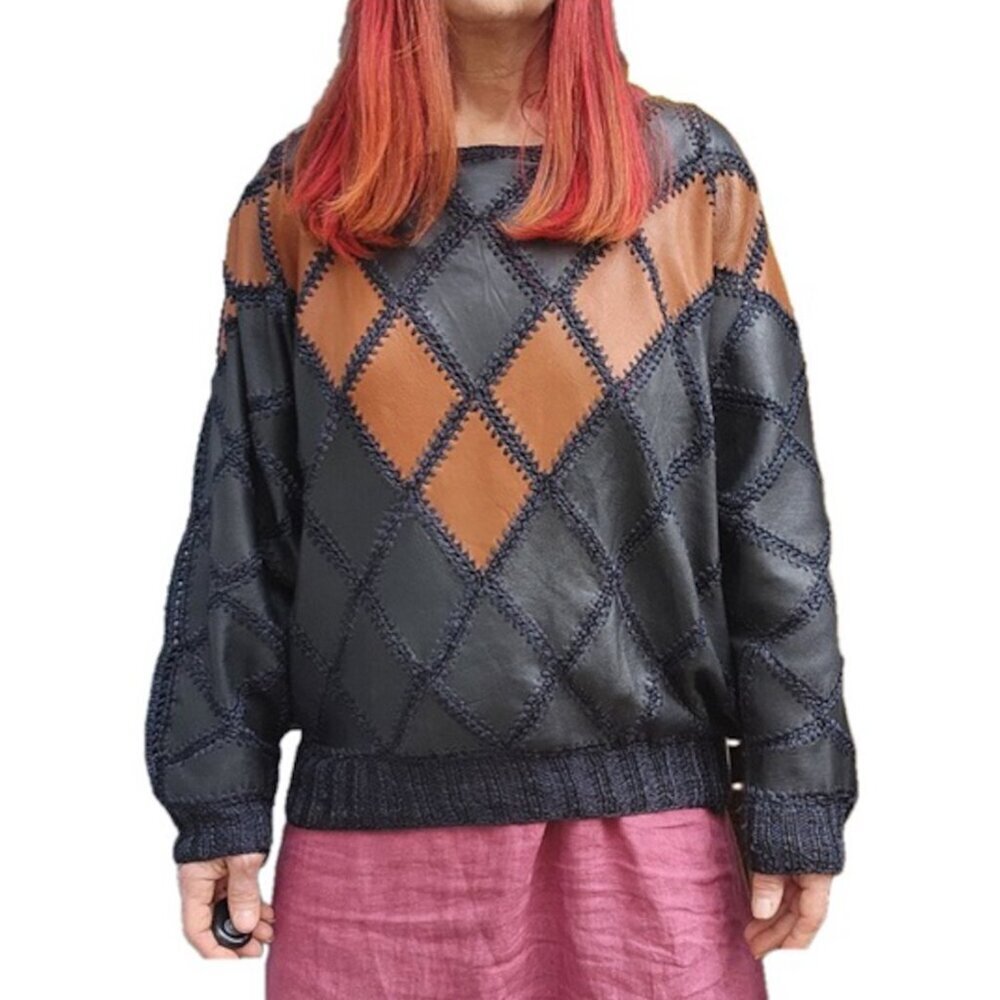 Vintage Handmade‎ Genuine Leather Crochet Top